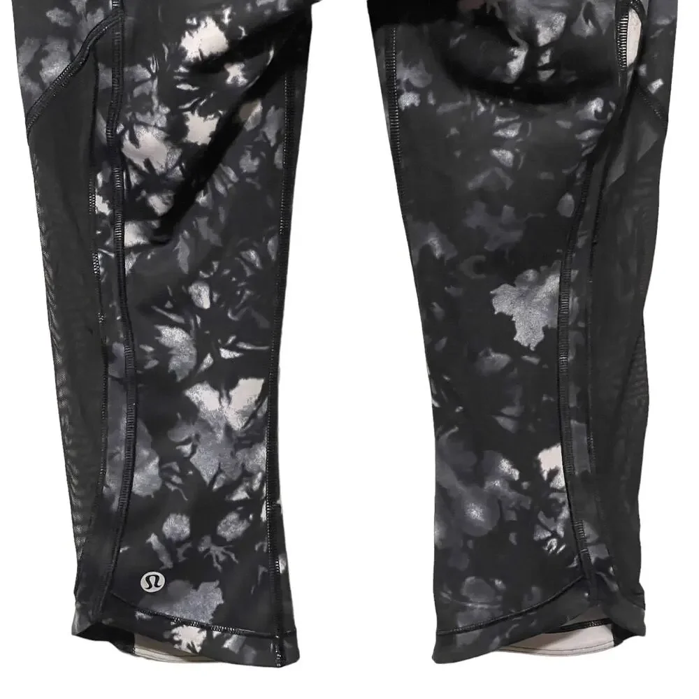 Lululemon athletica Black/White Abstract Floral Mesh Cropped Leggings